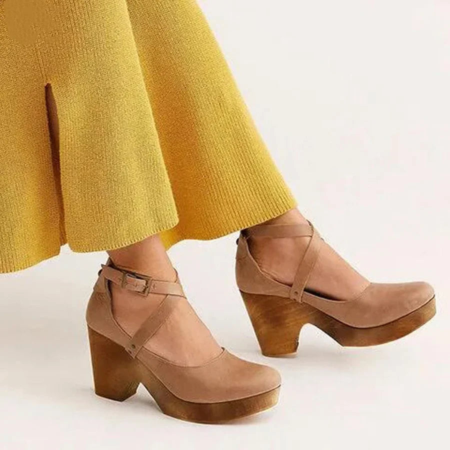 Yesnaby | Wooden Wedge Mary Jane Shoes