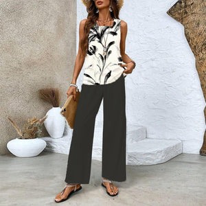 Black And White Sleeveless Two Piece Set