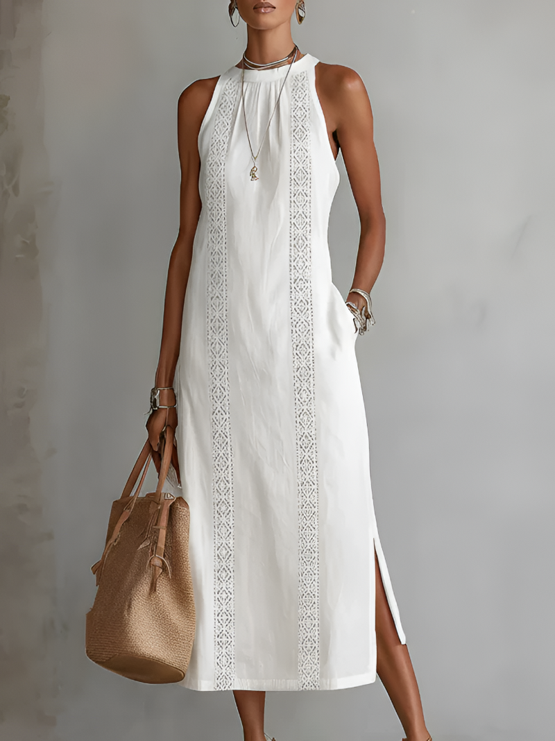 Jimena | Relaxed Embroidered Midi Dress with Mandarin Collar